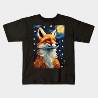 Fox Animal Painting in a Van Gogh Starry Night Art Style Kids T-Shirt